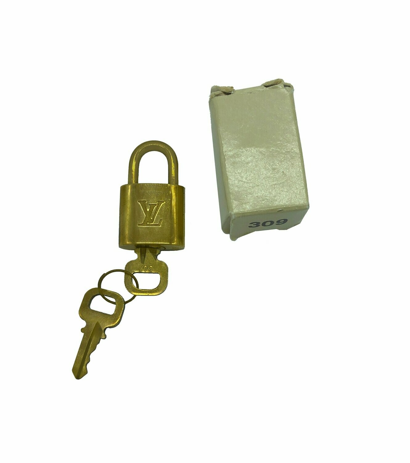 Louis Vuitton Gold Tone Vintage Padlock and Keys with Box