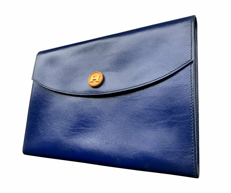 Hermes Rio H Clutch in Bleu Saphir Box Leather