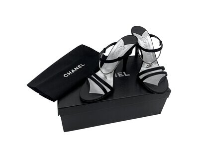 Chanel Metal CC Detail Black Satin Mules UK 6