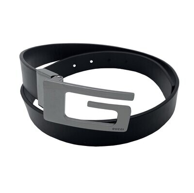 Gucci Unisex G Logo Black Leather Belt