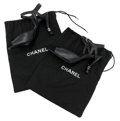 Chanel CC Heel Black Leather Sandals UK 6