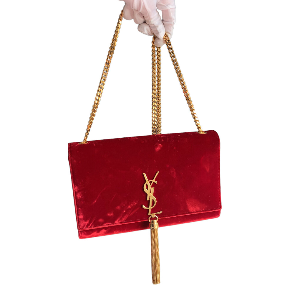 Saint Laurent Kate Red Velvet Medium Cross Body Bag