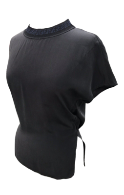 Fendi Silk FF Zucca Print Embroidered Black T Shirt UK 8