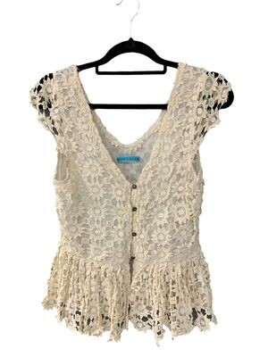 Alice and Olivia Cream Lace and Silk Peplum Top UK 8