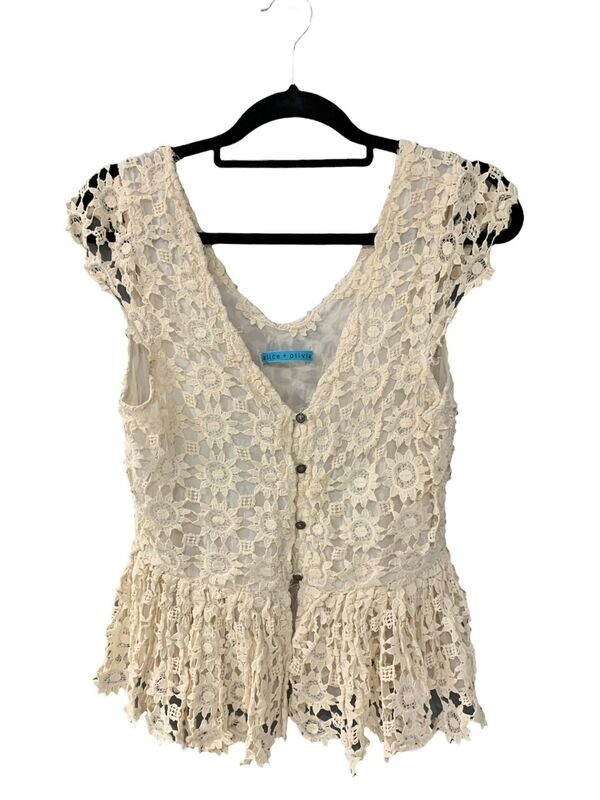 Alice and Olivia Cream Lace and Silk Peplum Top UK 8 Alice and Olivia Cream Lace and Silk Peplum Top UK 8