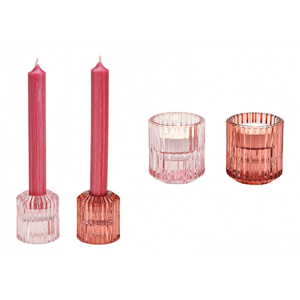 Rotating glass candle holder pink
