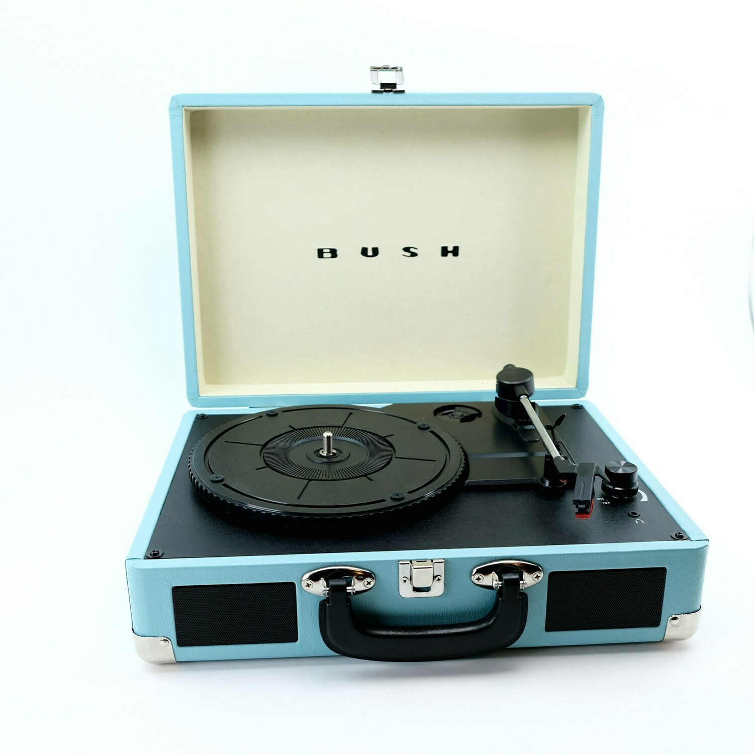 Bush Classic Retro Portable Turntable, Case Record Player Teal KTS601