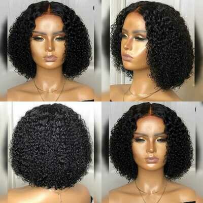 deep curly bob 8A natural black wig