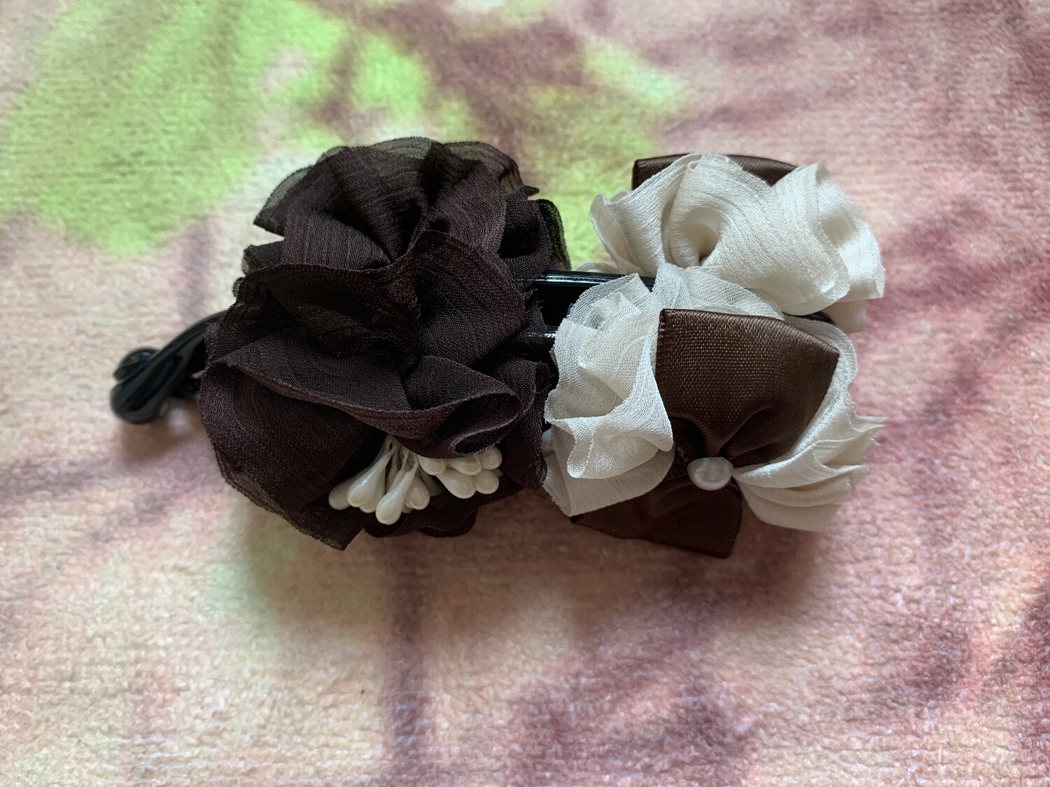 Brown and White Ribbon Banana Clip (009-3)
