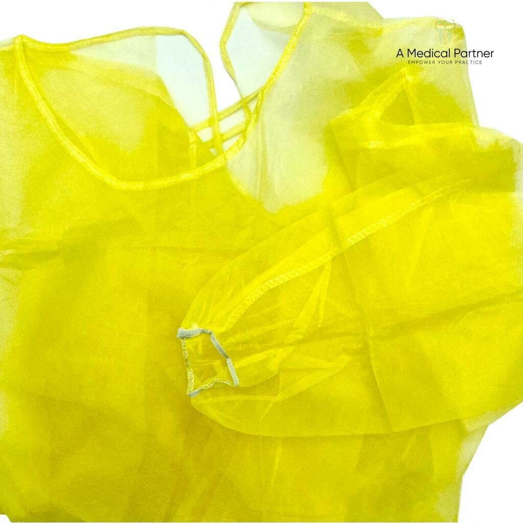 XLarge 18g Elastic Cuff Yellow Disposable Isolation Gown - Single Box of 50 Gowns ($1.07 per Gown)
