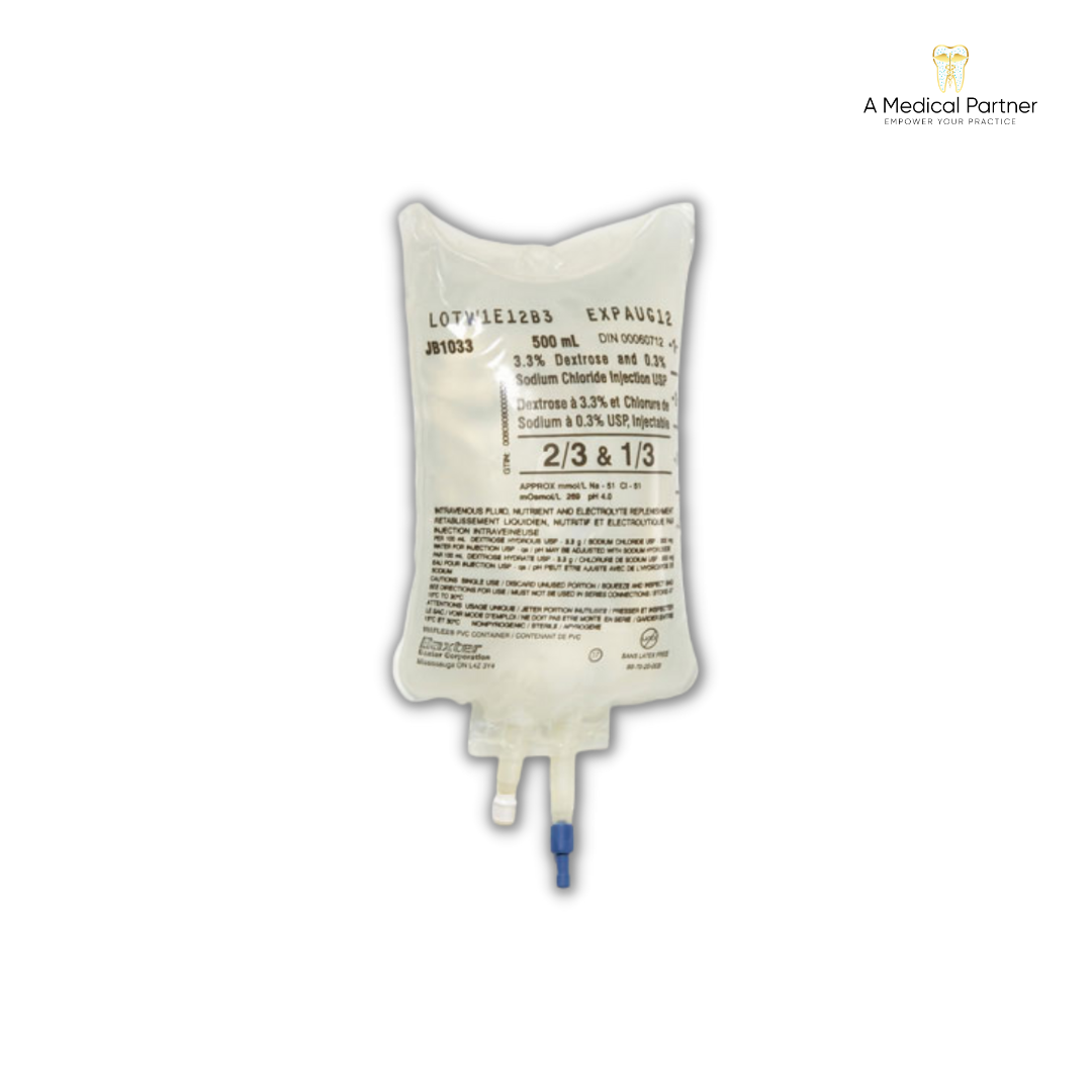 Dextrose 3.3% And Sodium Chloride 0.3% 500ml Bag For Injection - Case of 24