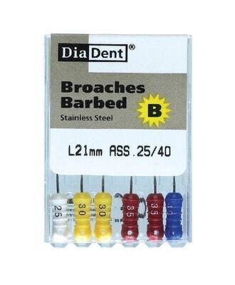 DIADENT, BARBED BROACHES, 25MM, #30, XXF, 6/BOX