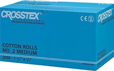 CROSSTEX, COTTON ROLLS, PREMIUM, #2 MEDIUM, 1-1/2 X 3/8IN., 2000/BOX