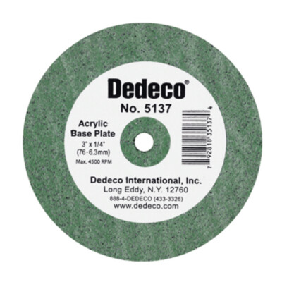 Base Plate Lathe Wheel, Acrylic, 3" x 3/8", Green, 1/Pk