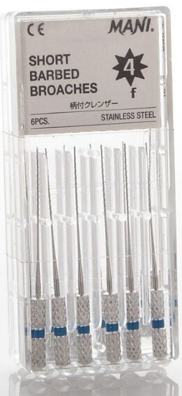 Short Barbed Broaches with Metal Handle, Non-Sterile, 21 mm, # 4, Fine, 6/Pk