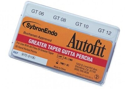 Autofit Feathered Tip Gutta-Percha Points, Hand-Rolled, Non-Standard, Medium-Fine, 100/Pk, 952-0011