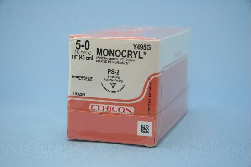 5-0 Monocryl Monofilament with PS-2 Needle, 12/Pk, Y495G