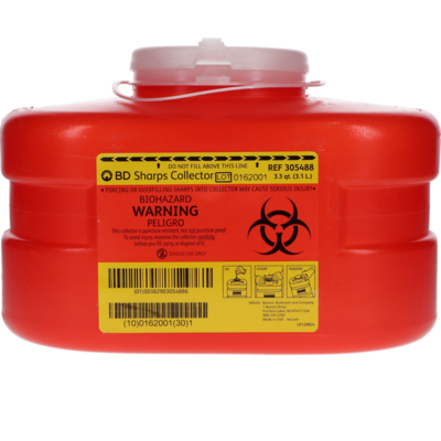 Multi-Use One-Piece Sharps Collectors, Hinged Lid with Petals, 3.3 Qt, Small, Red, 24 /Ca, 305488