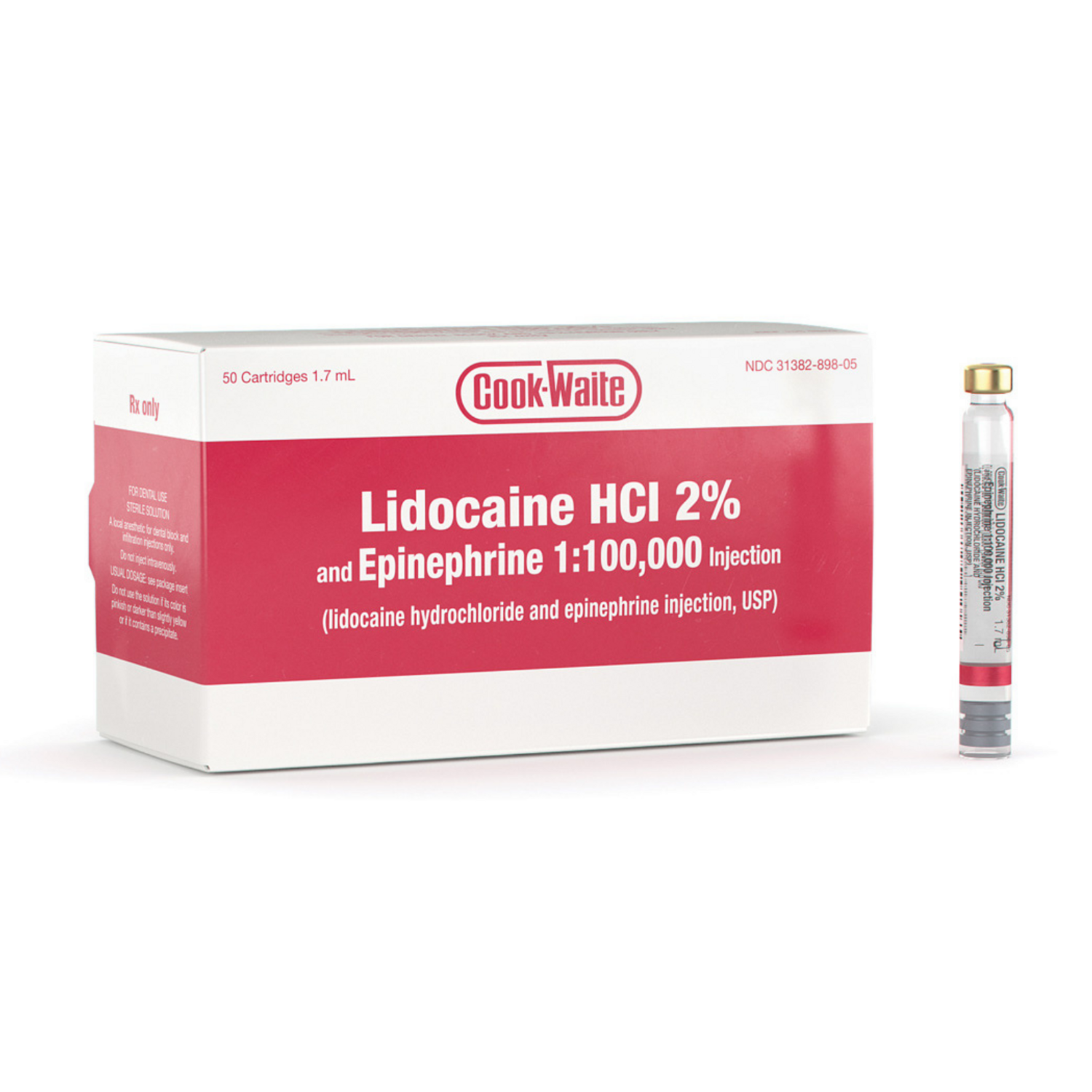 Cook-Waite, Lidocaine HCL 2%, W/Epi 1:100K, 50/Pk