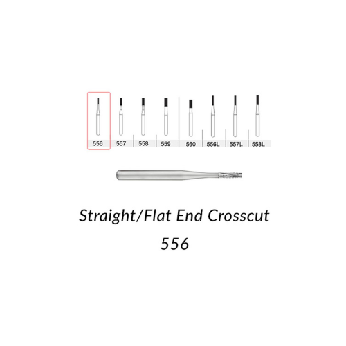 Alpen Operative Surgical Carbide Burs, FG, Straight Cross Cut Fissure, # 556, 0.9 mm, 100/Pk, R100556C