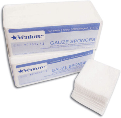 Venture Non-Woven Sponges, Non-Sterile, 4-Ply, 2" x 2", 8000/Case