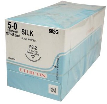 5-0 Braided Silk Sutures with FS-2 Needle, Black, 12/Pk, 682G