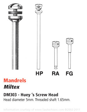 Huey's Screw Head Mandrels, RA, Stainless Steel, # 303, 5 mm, 12/Pk, DM303RA