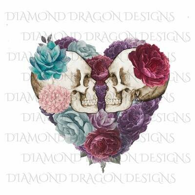 Skulls - Floral Skull, Skulls, Vintage Floral Skull, Heart, Skull with Flowers, Floral Heart Skull, Waterslide