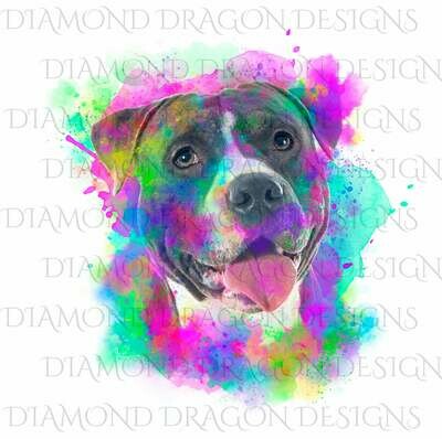 Dogs - Watercolor Pitbull, Rainbow Pitbull, Watercolor dog, Colorful, Blue Pitbull, Waterslide