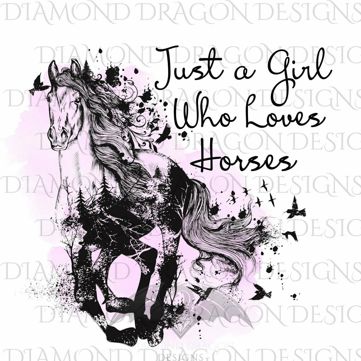 Horses - Watercolor Horse, Just a Girl Who Loves Horses, Horse Girl, Horse Lover, Pink, Waterslide