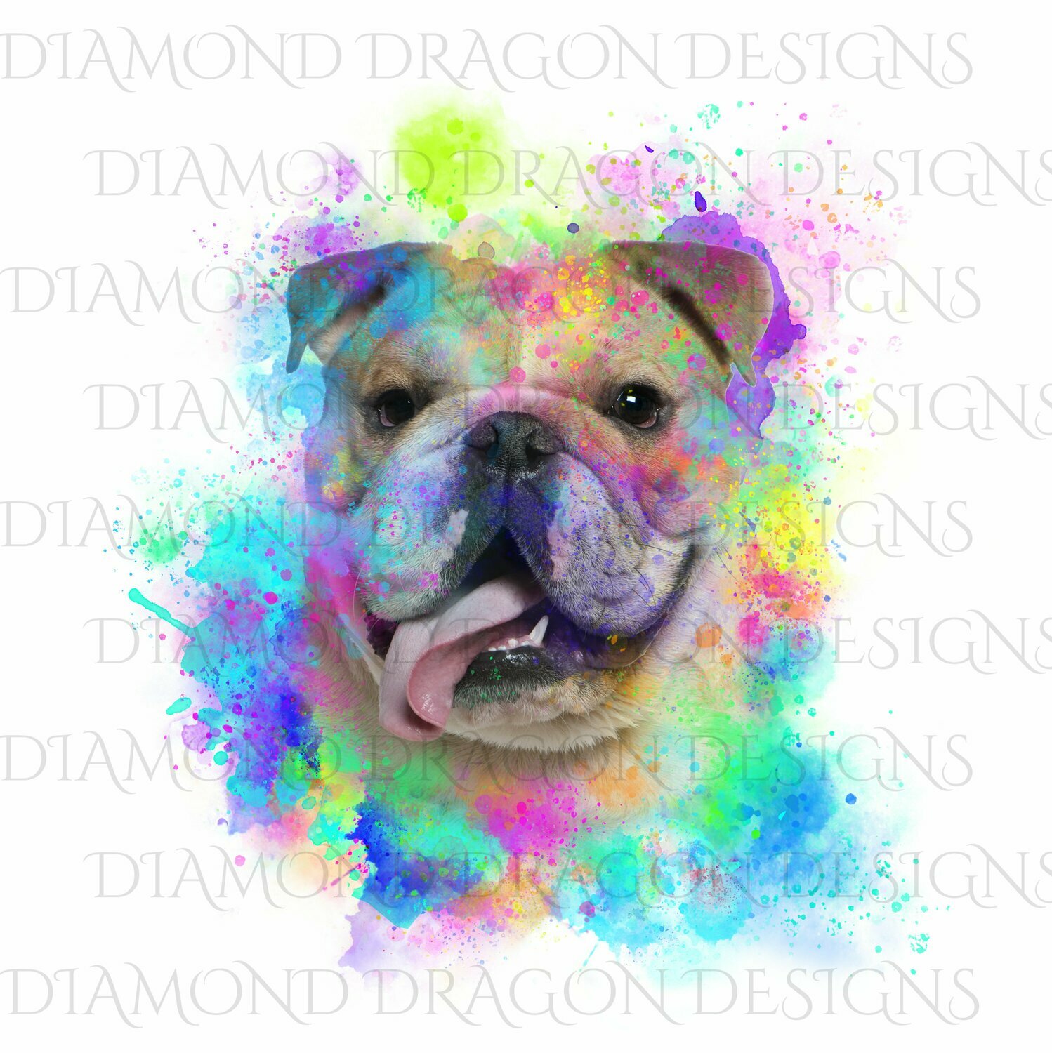 Dogs - Watercolor English Bulldog, Rainbow Bulldog, Waterslide