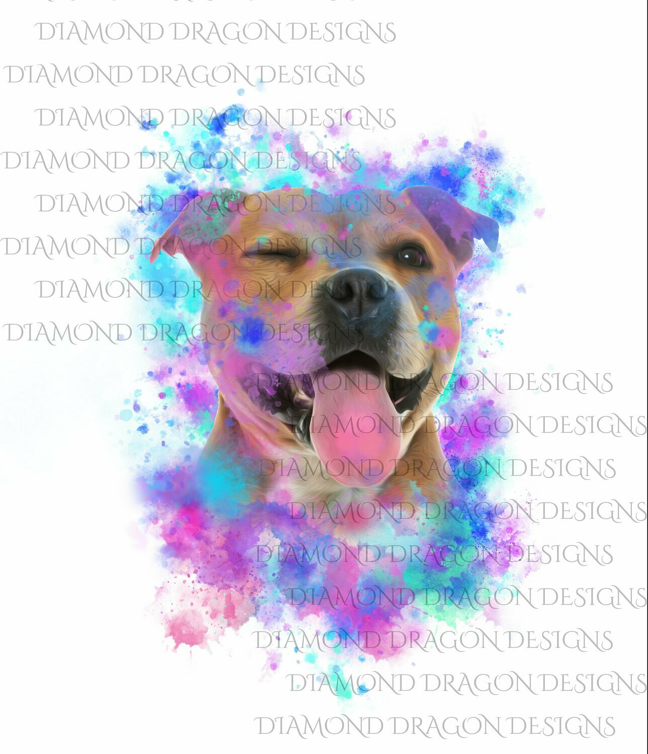 Dogs - Watercolor Pit Bull, Rainbow Pit Bull, Watercolor dog, Waterslide
