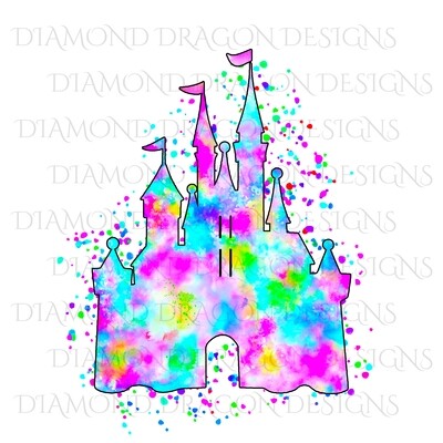 Characters - Magical Castle, Watercolor Rainbow Castle, Waterslide