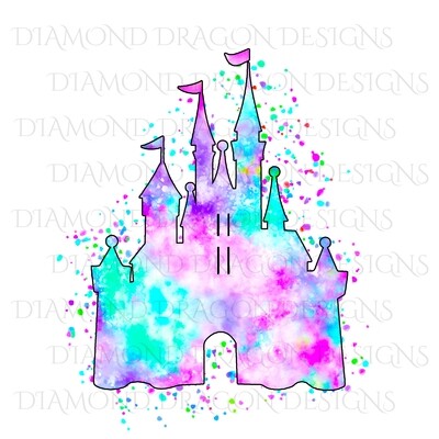 Characters - Magical Castle, Watercolor Pastel Castle, Waterslide