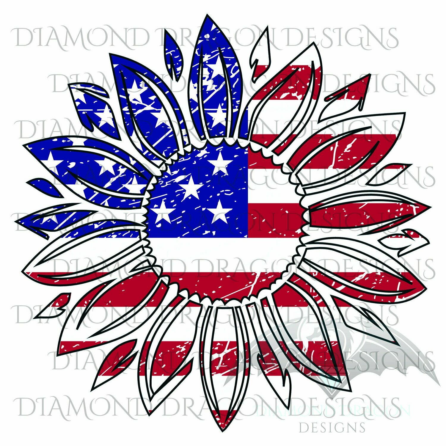 Sunflowers - America, Patriotic Sunflower, Sunflower American Flag, 4th of July, USA, Vintage, Digital Image