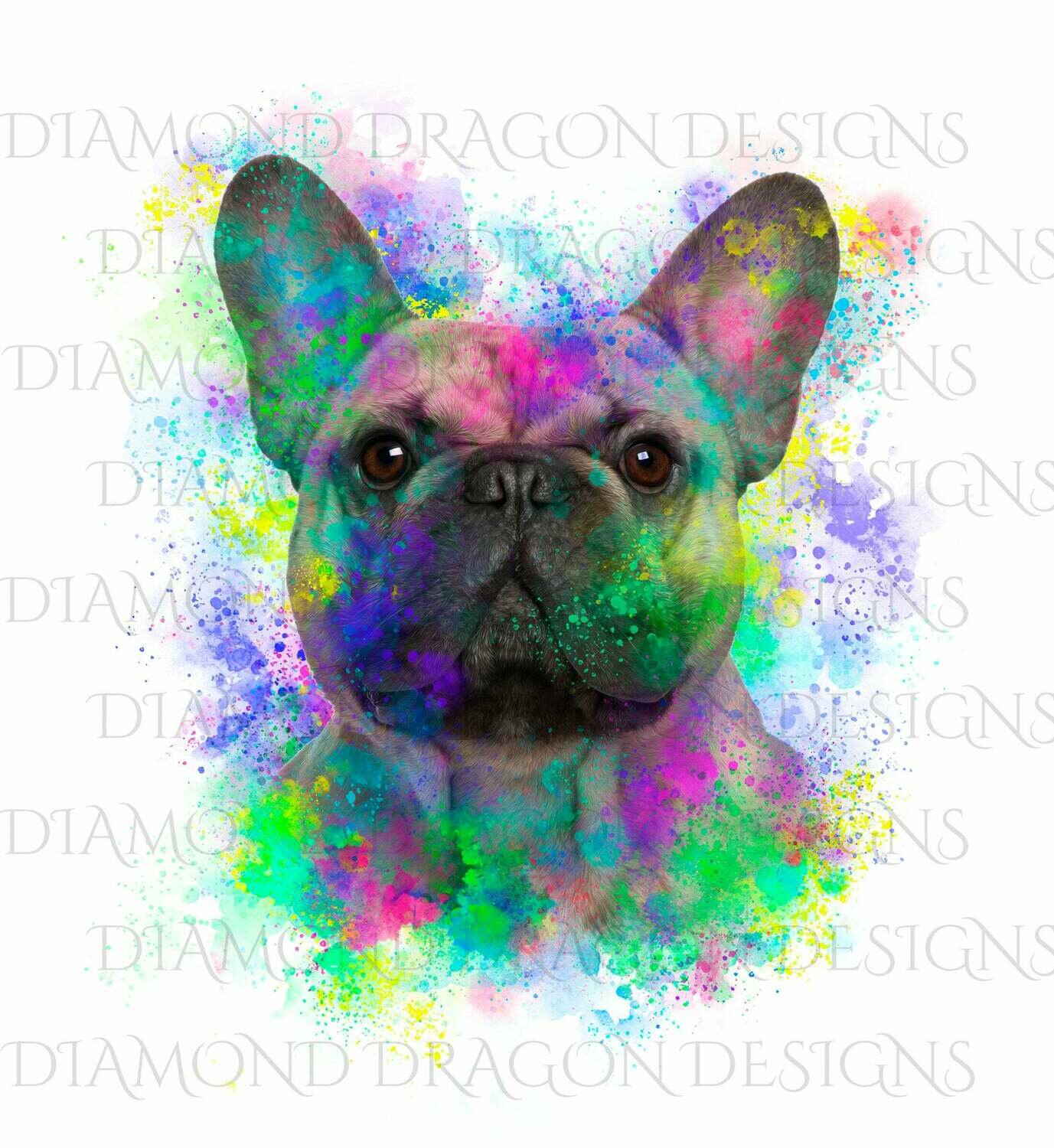 Dogs - Watercolor French Bulldog, Rainbow French Bulldog, French Bulldog Watercolor, Digital Image