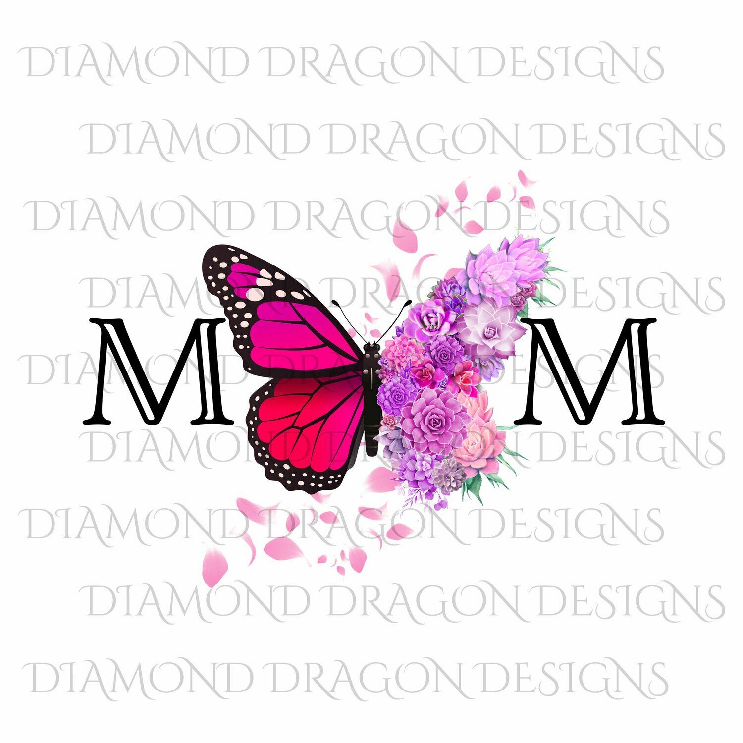 Mom's - Butterfly Succulent Floral, Mother's Day Design, Watercolor Mom Design, Pink Flower Butterfly, Digital Image
