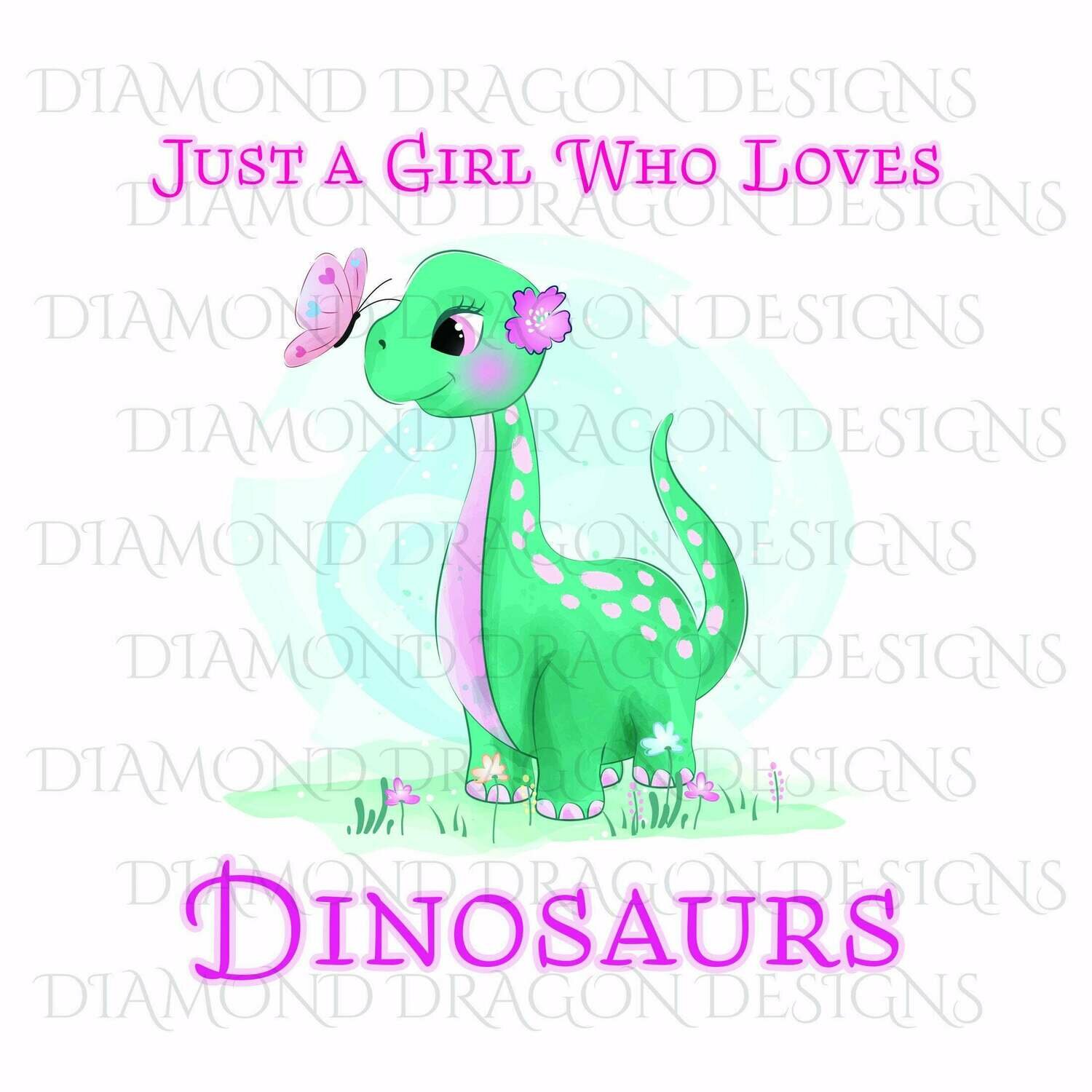 Kids - Cute Girl Dinosaur, Baby Girl Dinosaur, Just a Girl Who Loves Dinosaurs, Digital Image