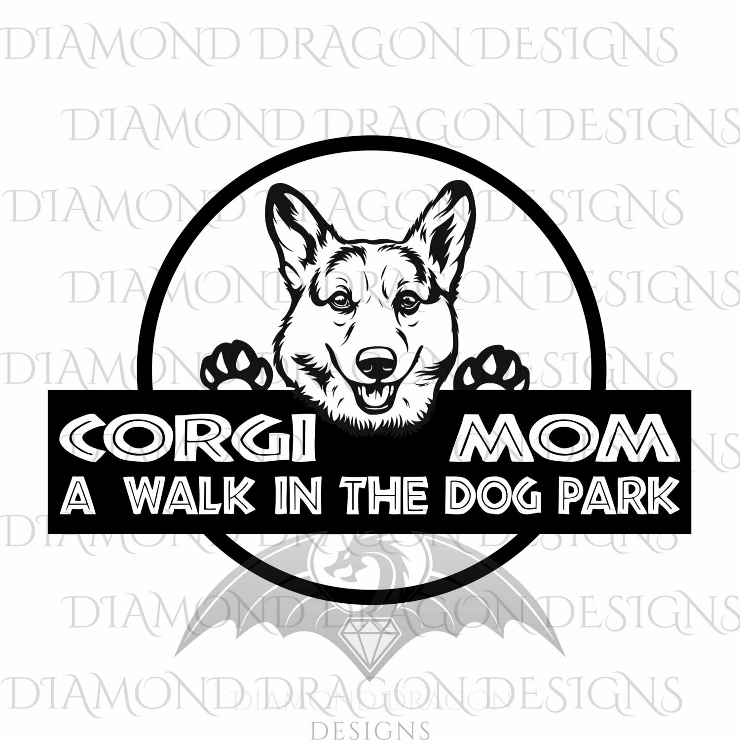 Dogs - Dog Mom, Corgi, A Walk in the Dog Park, Logo, Corgi Mom, Jurassic, Digital Image