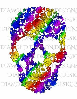 Skulls - Sugar Skull, Rainbow Flowers Skull, Floral Sugar Skull, Digital Image
