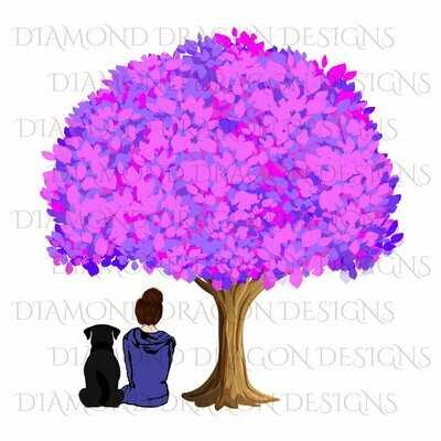 Dogs - Girl Who Loves Dogs, Girl & Dog Under Tree, Girls Best Friend, Woman and Dog Under Tree, Digital Image
