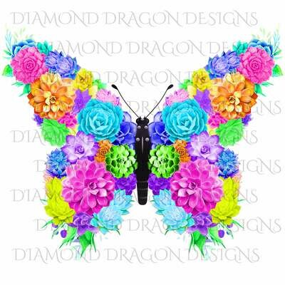 Butterflies - Succulent Butterfly, Monarch, Rainbow Watercolor Butterfly, Butterfly with Succulents, Digital Image