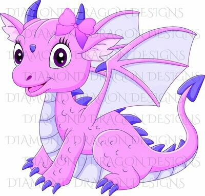 Kids - Cute Girl Dragon, Baby Dragon, Cute Little Girl Dragon, Cute Pink Dragon, Digital Image