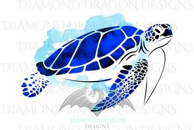 Turtles - Sea Turtle, Watercolor Sea Turtle, Sapphire Blue Sea Turtle, Digital Image