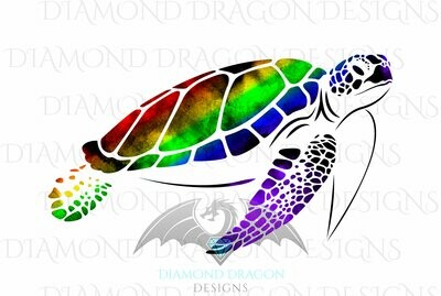 Turtles - Sea Turtle, Watercolor Sea Turtle, Rainbow Sea Turtle, Digital Image