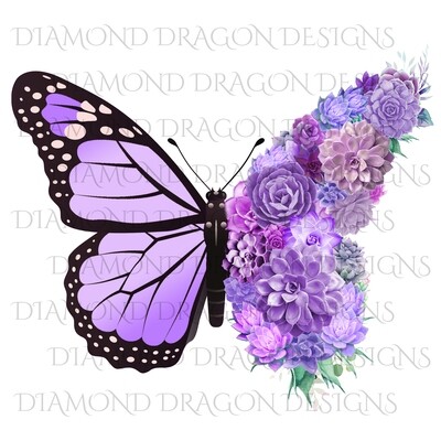 Butterfly - Succulent Butterfly, Light Purple Monarch Butterfly, Watercolor Butterfly, Butterfly with Succulents, Digital Image