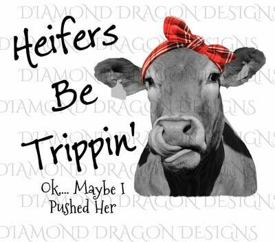 Cows - Heifer, Heifers Be Trippin, Red Plaid Bandana, Red Bandana, Cowlick, Cute Cow Tongue, Digital Image