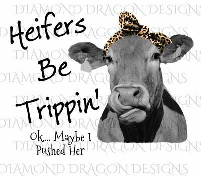 Cows - Heifer, Heifers Be Trippin, Leopard Bandana, Leopard Print, Cowlick, Cute Cow Tongue, Digital Image