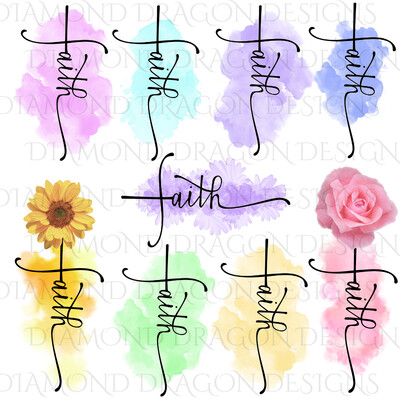 10 Faith Cross Bundle, Watercolor Faith Cross, Sunflower Faith Cross, Digital Image