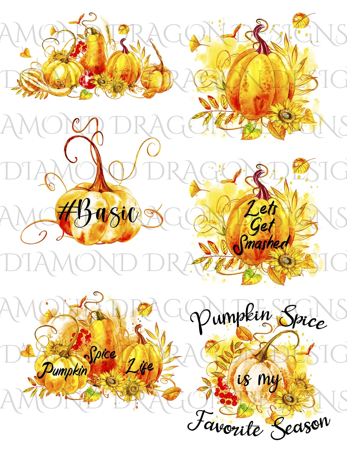 Halloween - Watercolor Pumpkins, Exclusive 6 Image Set - Free Shipping